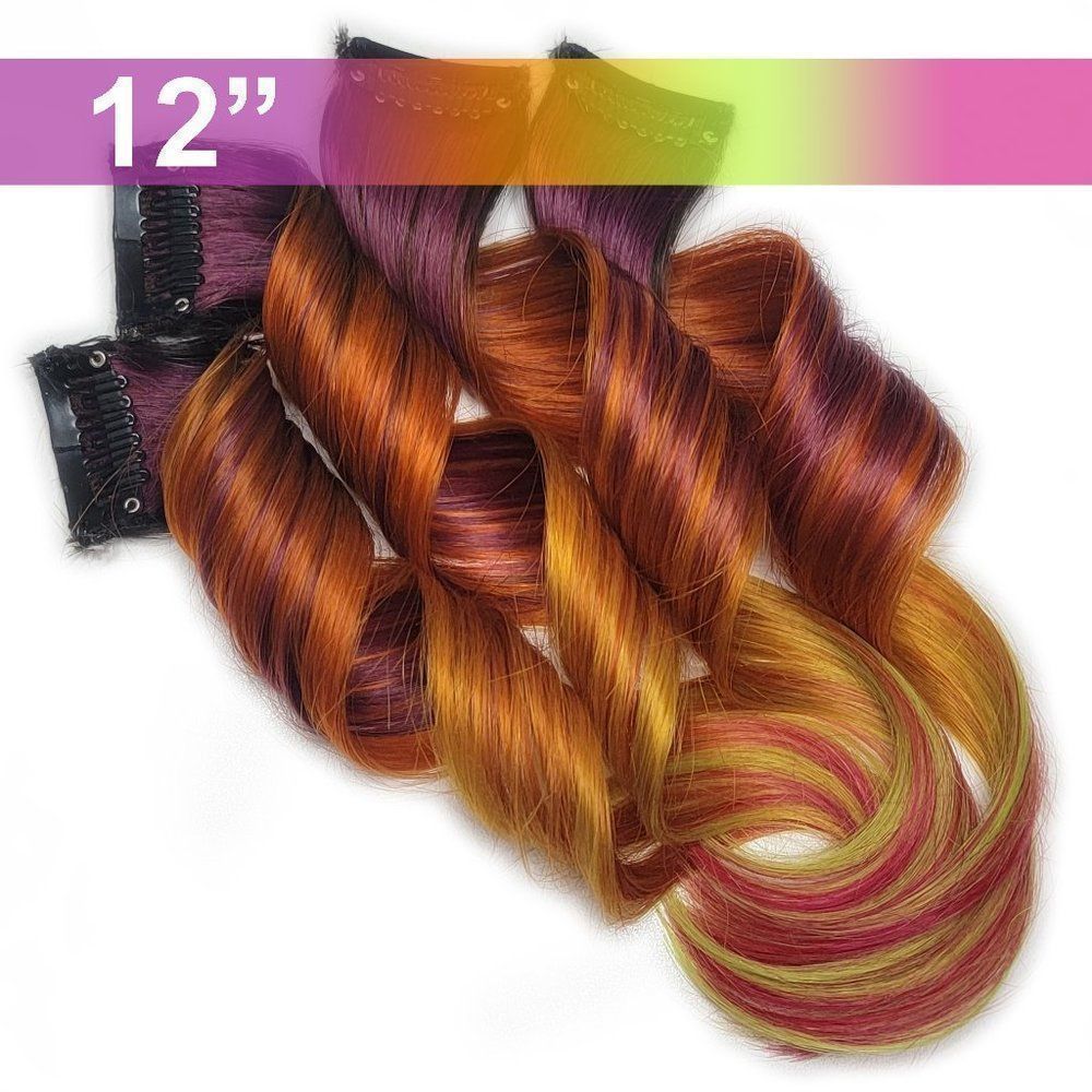 Halloween Fall Colored 100% Human Hair Extensions Purple Orange Pink Ombre